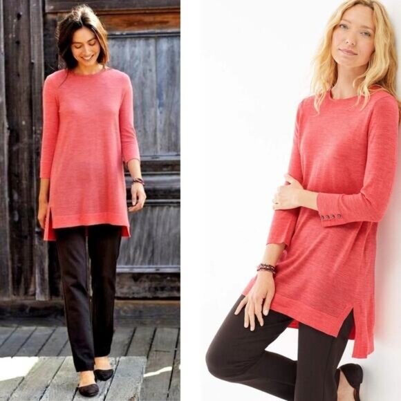 J.Jill Cozy Merino Wool Sweater Tunic Size Medium Pink Clove - Picture 1 of 6